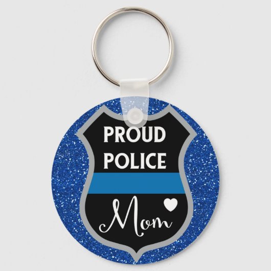 Glittery Proud Police Mama LEO Support Schlüsselanhänger (Vorderseite)