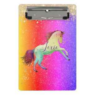 Glittery Rainbow Unicorn Mini Klemmbrett