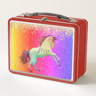 Glittery Rainbow Unicorn Personalisiert Metall Brotdose