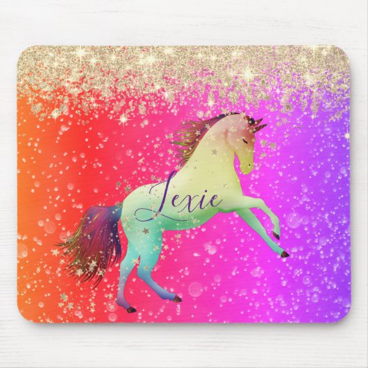 Glittery Rainbow Unicorn Personalisiert Mousepad (Vorne)