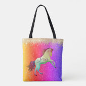 Glittery Rainbow Unicorn Personalisiert Tasche (Rückseite)