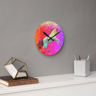 Glittery Rainbow Unicorn Runde Wanduhr