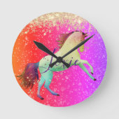 Glittery Rainbow Unicorn Runde Wanduhr (Vorderseite)