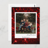 Glittery Red Background Polaroid Photo Christmas Postkarte (Vorne/Hinten)