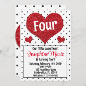 Glittery Red Heart Sweetheart jedes Alter Geburtst Einladung (Vorne/Hinten)