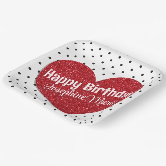 Glittery Red Heart Sweetheart jedes Alter Geburtst Pappteller (Gewinkelt)