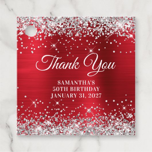 Glittery Red Monogram 50. Geburtstag Vielen Dank Geschenkanhänger (Vorderseite)
