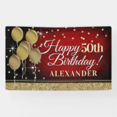 Glittery Red und Gold Happy Birthday Banner (Horizontal)