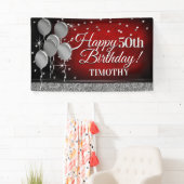 Glittery Red und Silver Happy Birthday Banner (Insitu)