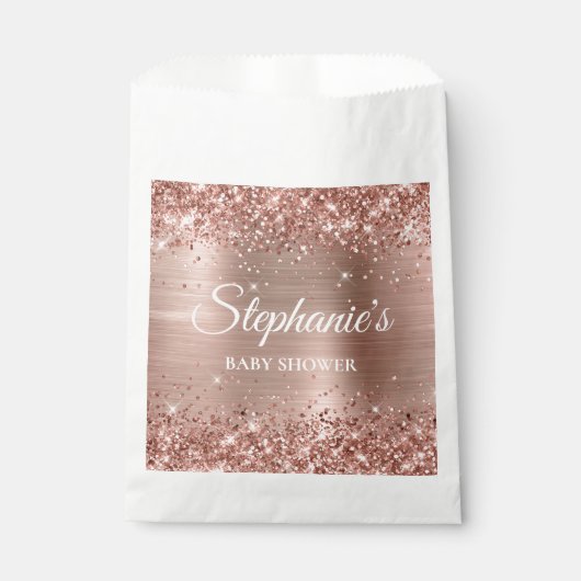 Glittery Rose Gold Baby Dusche Geschenktütchen (Vorderseite)