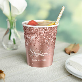 Glittery Rose Gold Baby Dusche Pappbecher