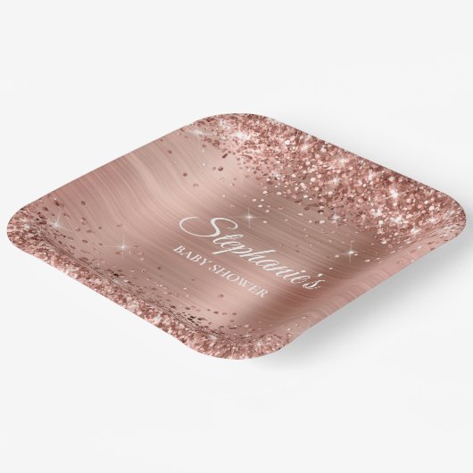 Glittery Rose Gold Baby Dusche Pappteller (Gewinkelt)