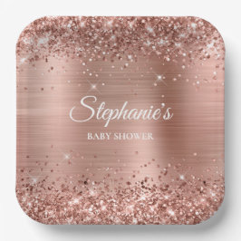 Glittery Rose Gold Baby Dusche Pappteller
