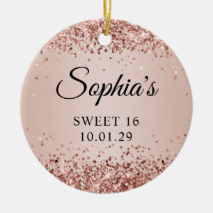 Glittery Rose Gold Blush Ombre Sweet 16 Foto Keramik Ornament