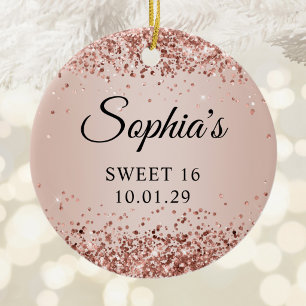 Glittery Rose Gold Blush Ombre Sweet 16 Foto Keramik Ornament