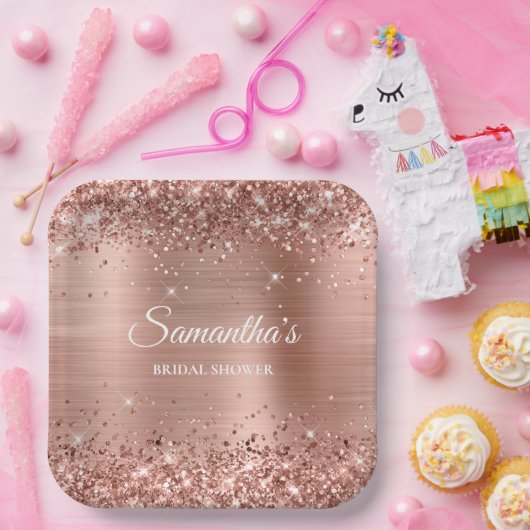 Glittery Rose Gold Brautparty Pappteller (Party)