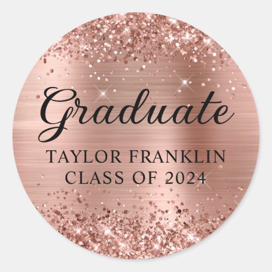 Glittery Rose Gold Class of 2024 Graduate Runder Aufkleber (Vorderseite)