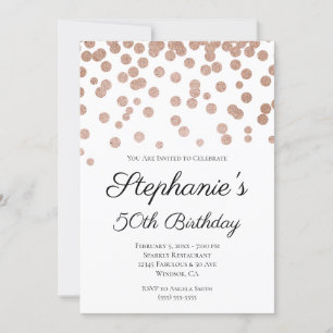 Glittery Rose Gold Confetti Elegant 50. Geburtstag Einladung