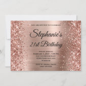 Glittery Rose Gold Extravagant Monogram 21. Geburt Einladung (Vorderseite)
