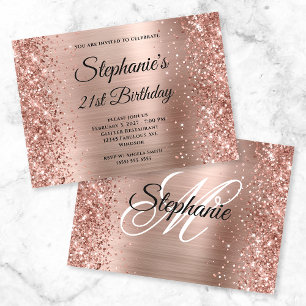 Glittery Rose Gold Extravagant Monogram 21. Geburt Einladung