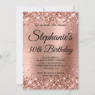 Glittery Rose Gold Extravagant Monogram 30. Geburt Einladung