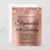 Glittery Rose Gold Extravagant Monogram 30. Geburt Einladungspostkarte (Vorne/Hinten)