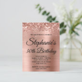 Glittery Rose Gold Extravagant Monogram 30. Geburt Einladungspostkarte (Stehend Vorderseite)