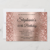 Glittery Rose Gold Extravagant Monogram 40. Geburt Einladung (Vorderseite)