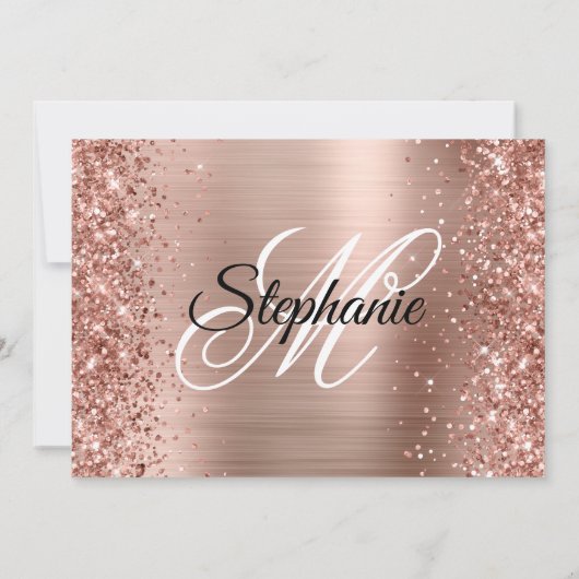 Glittery Rose Gold Extravagant Monogram 40. Geburt Einladung (Rückseite)