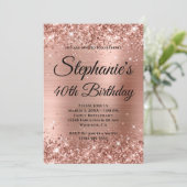 Glittery Rose Gold Extravagant Monogram 40. Geburt Einladung (Stehend Vorderseite)