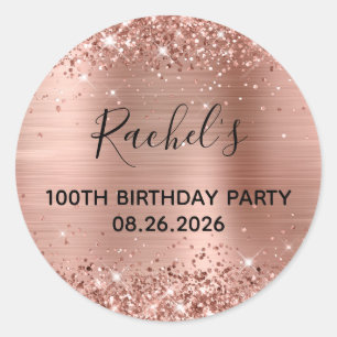 Glittery Rose Gold Foil 100. Geburtstagsparty Runder Aufkleber