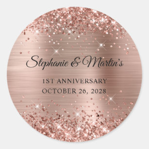 Glittery Rose Gold Foil 1. Hochzeitstag Runder Aufkleber