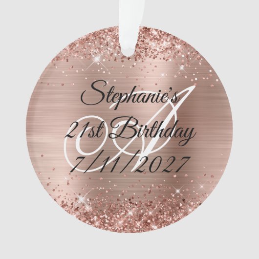 Glittery Rose Gold Foil 21. Geburtstag Ornament (Vorderseite)