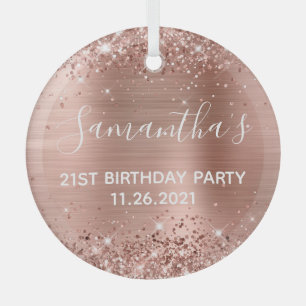 Glittery Rose Gold Foil 21. Geburtstag Party Ornament Aus Glas
