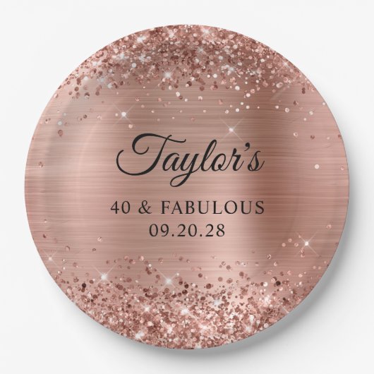 Glittery Rose Gold Foil 40 & Fabulous Pappteller (Vorderseite)