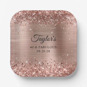 Glittery Rose Gold Foil 40 & Fabulous Pappteller
