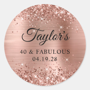 Glittery Rose Gold Foil 40 & Fabulous Runder Aufkleber