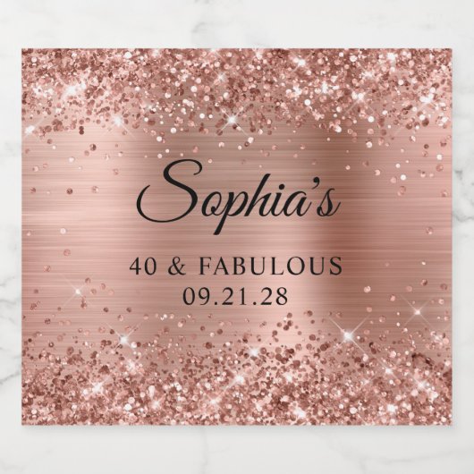 Glittery Rose Gold Foil 40 & Fabulous Schaumweinetikett (Einzelnes Label)