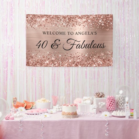 Glittery Rose Gold Foil 40 & fabulous Willkommen Banner (Party)