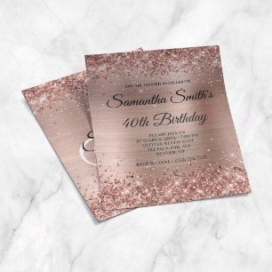 Glittery Rose Gold Foil 40. Geburtstag Einladung Flyer