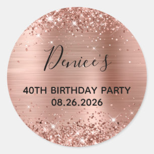 Glittery Rose Gold Foil 40. Geburtstag Party Runder Aufkleber
