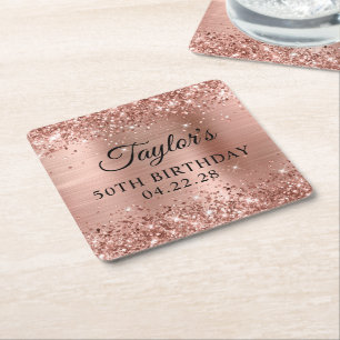 Glittery Rose Gold Foil 50. Geburtstag Rechteckiger Pappuntersetzer