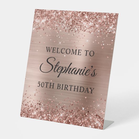 Glittery Rose Gold Foil 50. Geburtstag Sockelschild (Vorderseite)