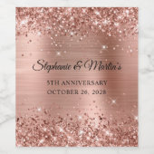 Glittery Rose Gold Foil 5. Hochzeitstag Weinetikett (Einzelnes Label)