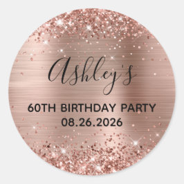 Glittery Rose Gold Foil 60. Geburtstagsparty Runder Aufkleber