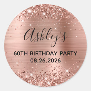 Glittery Rose Gold Foil 60. Geburtstagsparty Runder Aufkleber
