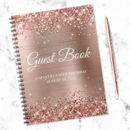Glittery Rose Gold Foil 70. Geburtstag Gästebuch Notizblock