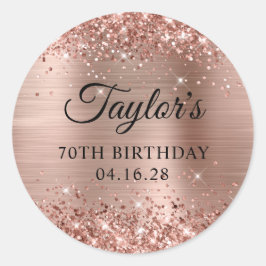 Glittery Rose Gold Foil 70. Geburtstag Runder Aufkleber