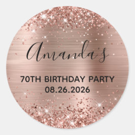 Glittery Rose Gold Foil 70. Geburtstagsparty Runder Aufkleber
