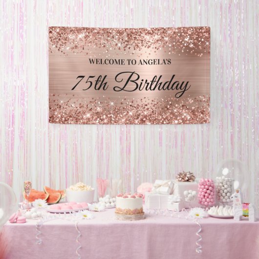 Glittery Rose Gold Foil 75. Geburtstag Willkommen Banner (Party)